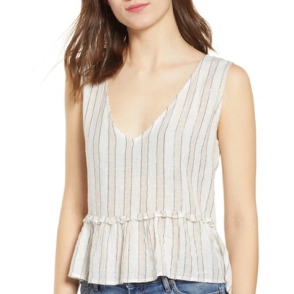 Rails Mira Costa Stripe Metallic Linen Peplum Tank - Picture 1 of 7